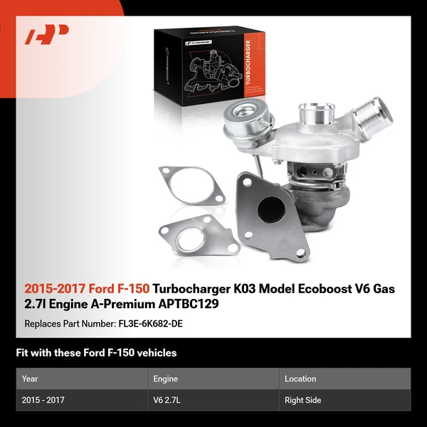 2015-2017 Ford F-150 Turbocharger K03 Model Ecoboost V6 Gas 2.7l Engine A-Premium APTBC129