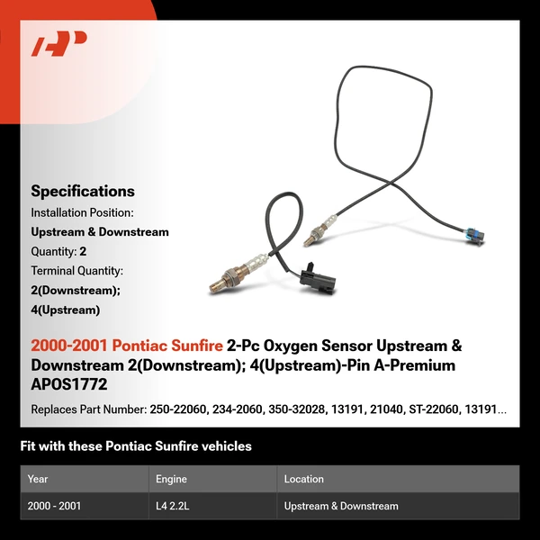 2000-2001 Pontiac Sunfire 2-Pc Oxygen Sensor Upstream & Downstream 2(Downstream); 4(Upstream)-Pin A-Premium APOS1772
