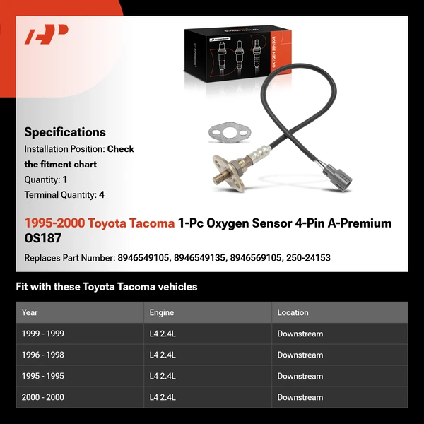 1995-2000 Toyota Tacoma 1-Pc Oxygen Sensor 4-Pin A-Premium OS187