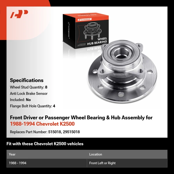 Front Driver or Passenger Wheel Bearing & Hub Assembly for 1988-1994 Chevrolet K2500