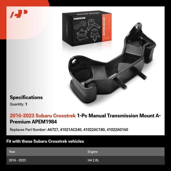2016-2023 Subaru Crosstrek 1-Pc Manual Transmission Mount A-Premium APEM1984