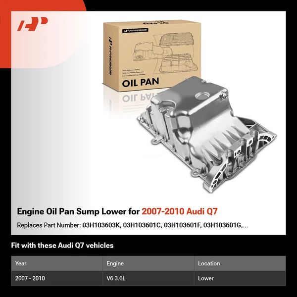 Engine Oil Pan Sump Lower for 2007-2010 Audi Q7