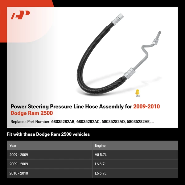 Power Steering Pressure Line Hose Assembly for 2009-2010 Dodge Ram 2500