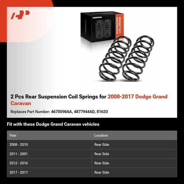 2 Pcs Rear Suspension Coil Springs for 2008-2017 Dodge Grand Caravan