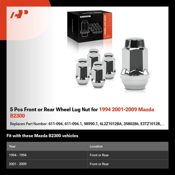 5 Pcs Front or Rear Wheel Lug Nut for 1994 2001-2009 Mazda B2300