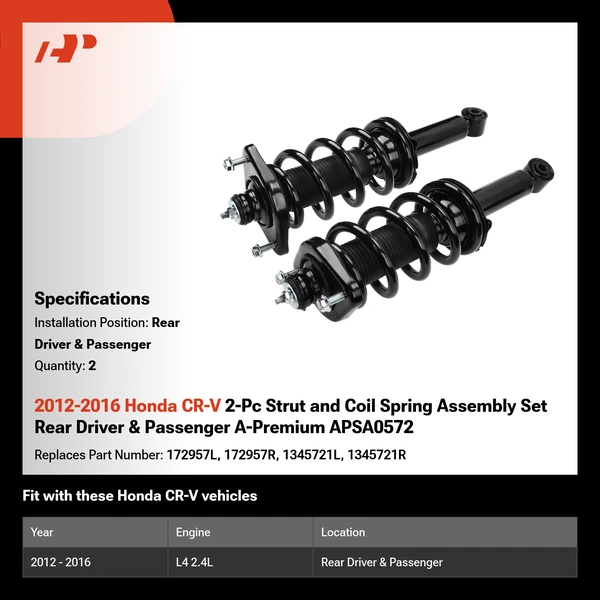 2012-2016 Honda CR-V 2-Pc Strut and Coil Spring Assembly Set Rear Driver & Passenger A-Premium APSA0572