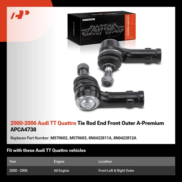2000-2006 Audi TT Quattro Tie Rod End Front Outer A-Premium APCA4738