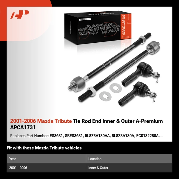 2001-2006 Mazda Tribute Tie Rod End Inner & Outer A-Premium APCA1731