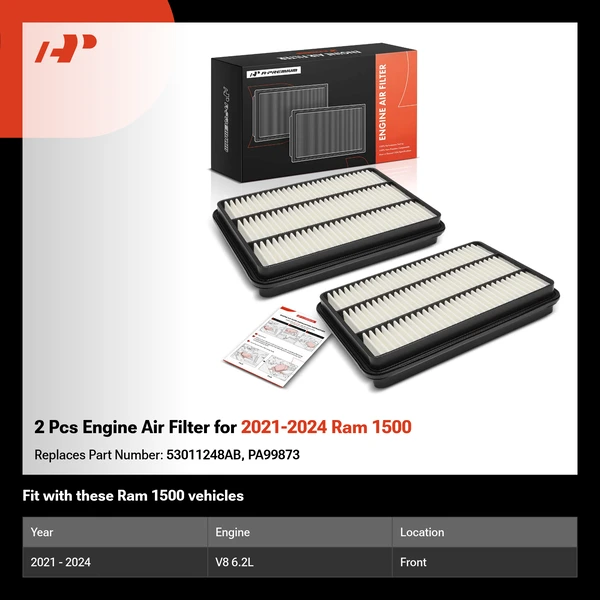2 Pcs Engine Air Filter for 2021-2024 Ram 1500