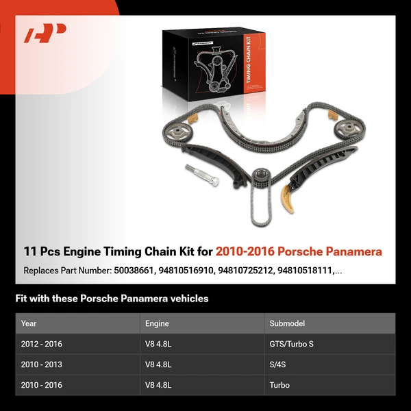 11 Pcs Engine Timing Chain Kit for 2010-2016 Porsche Panamera