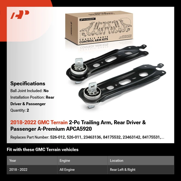 2018-2022 GMC Terrain 2-Pc Trailing Arm, Rear Driver & Passenger A-Premium APCA5920
