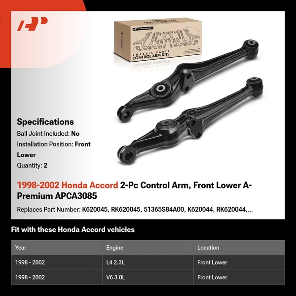 1998-2002 Honda Accord 2-Pc Control Arm, Front Lower A-Premium APCA3085