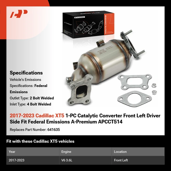 2017-2023 Cadillac XT5 1-PC Catalytic Converter Front Left Driver Side Fit Federal Emissions A-Premium APCCT514