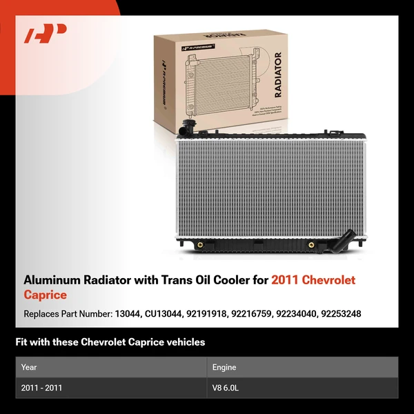 Aluminum Radiator with Trans Oil Cooler for 2011 Chevrolet Caprice