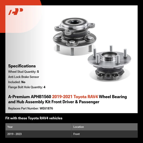 A-Premium APHB1560 2019-2021 Toyota RAV4 Wheel Bearing and Hub Assembly Kit Front Driver & Passenger