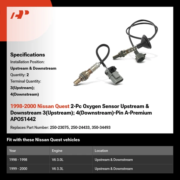 1998-2000 Nissan Quest 2-Pc Oxygen Sensor Upstream & Downstream 3(Upstream); 4(Downstream)-Pin A-Premium APOS1442