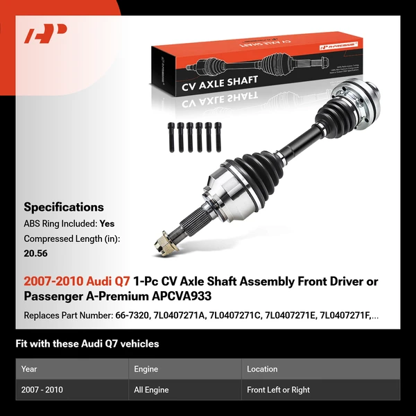 2007-2010 Audi Q7 1-Pc CV Axle Shaft Assembly Front Driver or Passenger A-Premium APCVA933
