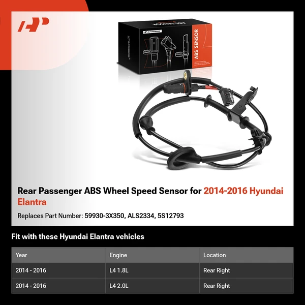 Rear Passenger ABS Wheel Speed Sensor for 2014-2016 Hyundai Elantra