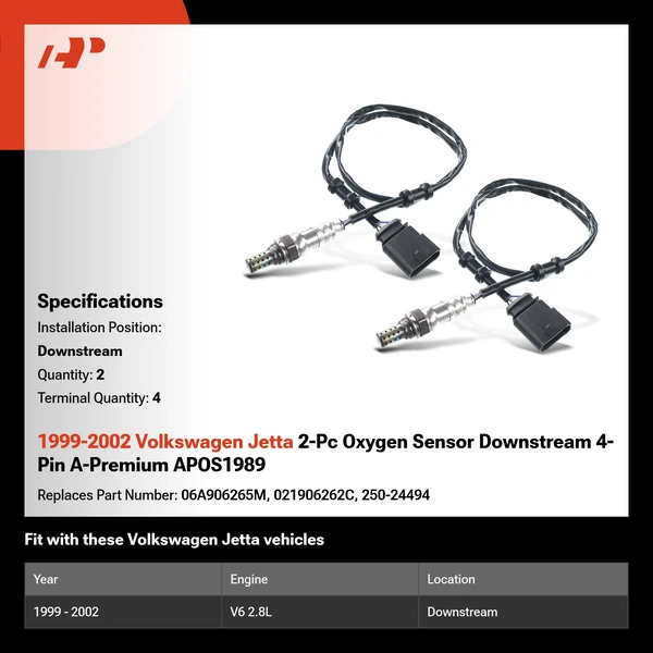1999-2002 Volkswagen Jetta 2-Pc Oxygen Sensor Downstream 4-Pin A-Premium APOS1989