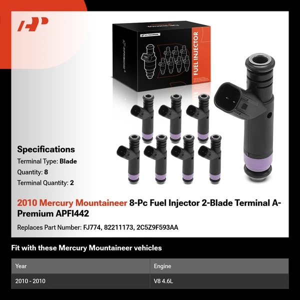 2010 Mercury Mountaineer 8-Pc Fuel Injector 2-Blade Terminal A-Premium APFI442