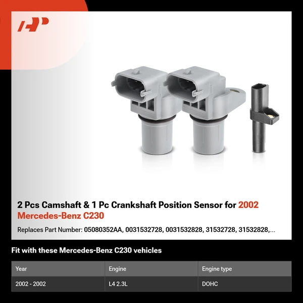 2 Pcs Camshaft & 1 Pc Crankshaft Position Sensor for 2002 Mercedes-Benz C230