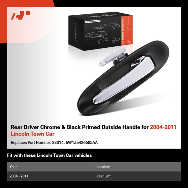 Rear Driver Chrome & Black Primed Outside Handle for 2004-2011 Lincoln Town Car