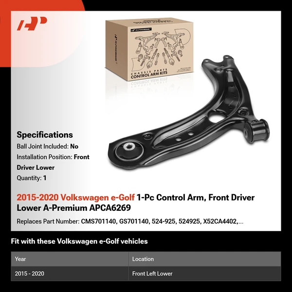 2015-2020 Volkswagen e-Golf 1-Pc Control Arm, Front Driver Lower A-Premium APCA6269