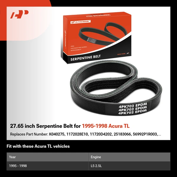 27.65 inch Serpentine Belt for 1995-1998 Acura TL