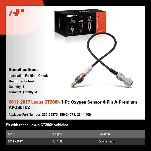 2011-2017 Lexus CT200h 1-Pc Oxygen Sensor 4-Pin A-Premium APOS0102