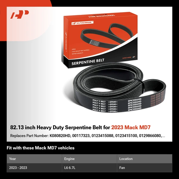 82.13 inch Heavy Duty Serpentine Belt for 2023 Mack MD7