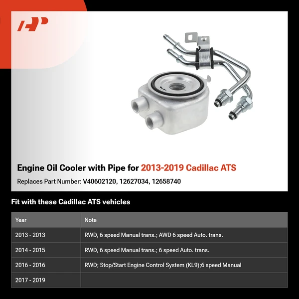 Engine Oil Cooler with Pipe for 2013-2019 Cadillac ATS