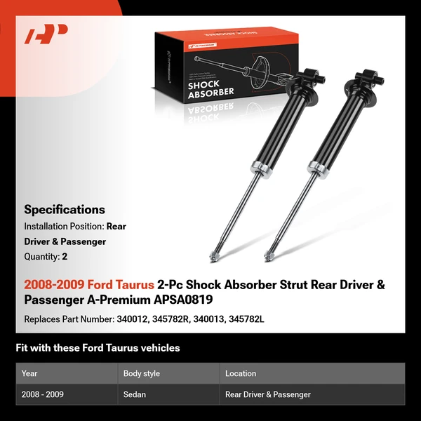 2008-2009 Ford Taurus 2-Pc Shock Absorber Strut Rear Driver & Passenger A-Premium APSA0819