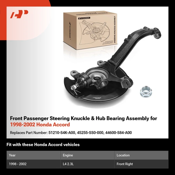 Front Passenger Steering Knuckle & Hub Bearing Assembly for 1998-2002 Honda Accord