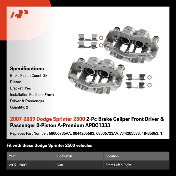 2007-2009 Dodge Sprinter 2500 2-Pc Brake Caliper Front Driver & Passenger 2-Piston A-Premium APBC1333