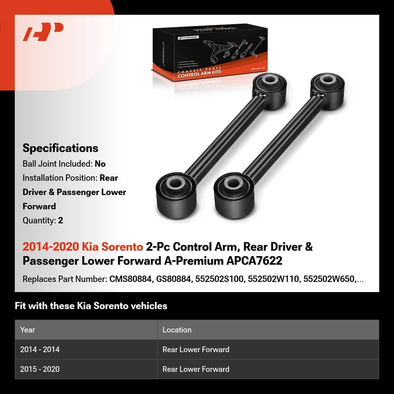 2014-2020 Kia Sorento 2-Pc Control Arm, Rear Driver & Passenger Lower Forward A-Premium APCA7622