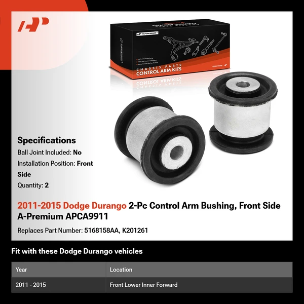 2011-2015 Dodge Durango 2-Pc Control Arm Bushing, Front Side A-Premium APCA9911