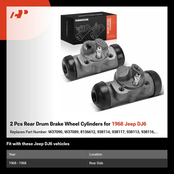 2 Pcs Rear Drum Brake Wheel Cylinders for 1968 Jeep DJ6