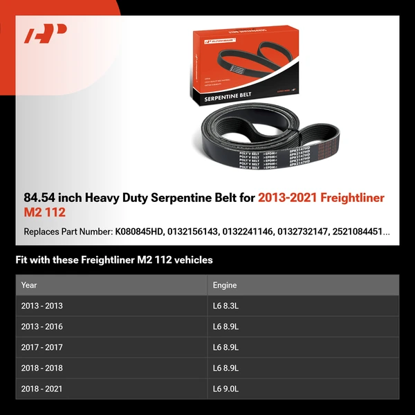 84.54 inch Heavy Duty Serpentine Belt for 2013-2021 Freightliner M2 112