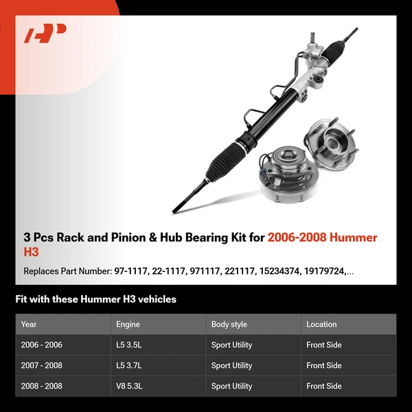 3 Pcs Rack and Pinion & Hub Bearing Kit for 2006-2008 Hummer H3