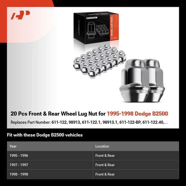 20 Pcs Front & Rear Wheel Lug Nut for 1995-1998 Dodge B2500