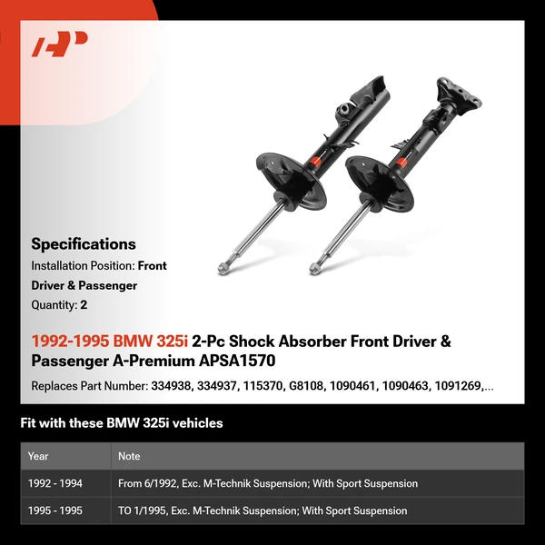1992-1995 BMW 325i 2-Pc Shock Absorber Front Driver & Passenger A-Premium APSA1570