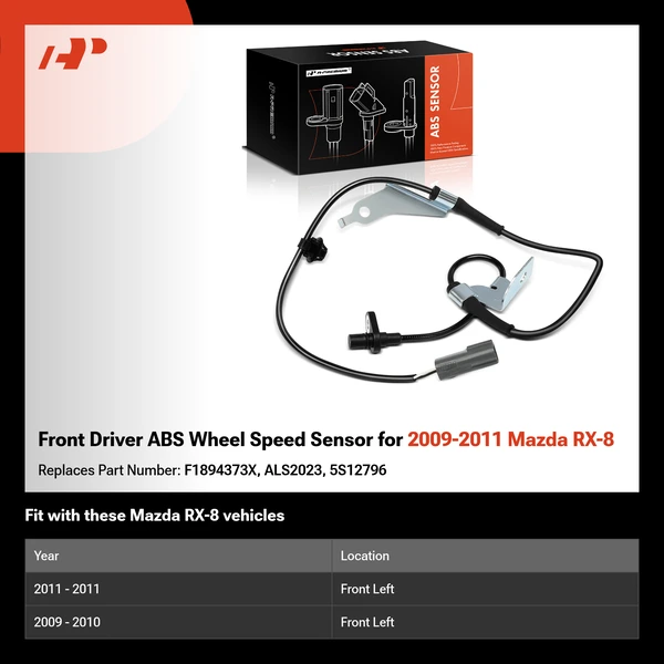 Front Driver ABS Wheel Speed Sensor for 2009-2011 Mazda RX-8