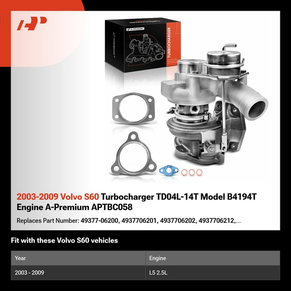 2003-2009 Volvo S60 Turbocharger TD04L-14T Model B4194T Engine A-Premium APTBC058