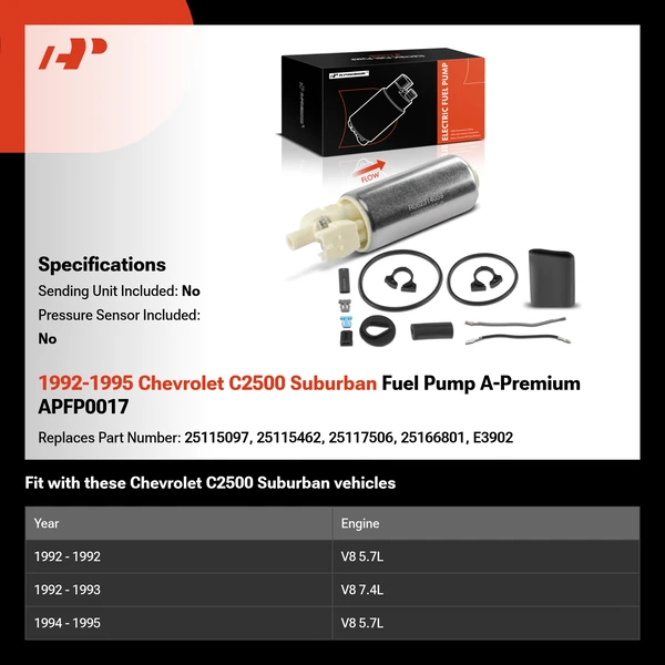 1992-1995 Chevrolet C2500 Suburban Fuel Pump A-Premium APFP0017
