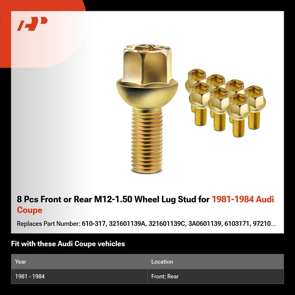 8 Pcs Front or Rear M12-1.50 Wheel Lug Stud for 1981-1984 Audi Coupe