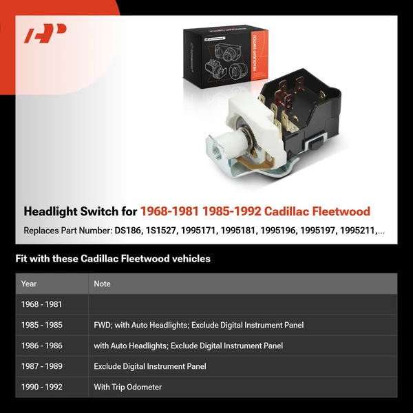 Headlight Switch for 1968-1981 1985-1992 Cadillac Fleetwood