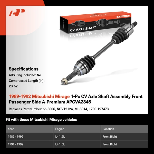 1989-1992 Mitsubishi Mirage 1-Pc CV Axle Shaft Assembly Front Passenger Side A-Premium APCVA2345