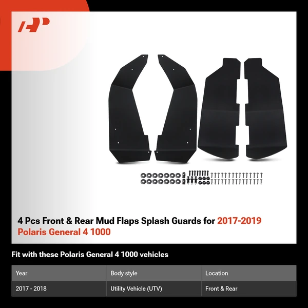 4 Pcs Front & Rear Mud Flaps Splash Guards for 2017-2019 Polaris General 4 1000