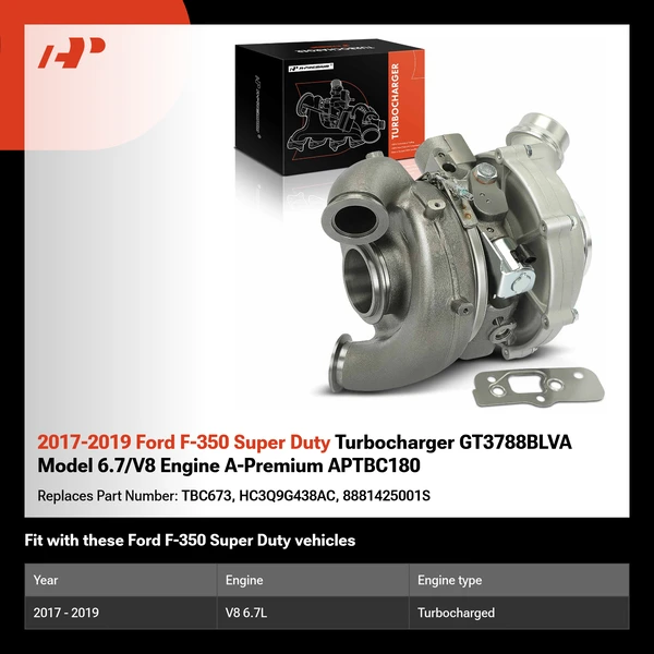 2017-2019 Ford F-350 Super Duty Turbocharger GT3788BLVA Model 6.7/V8 Engine A-Premium APTBC180