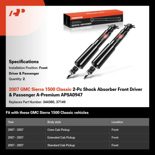 2007 GMC Sierra 1500 Classic 2-Pc Shock Absorber Front Driver & Passenger A-Premium APSA0947